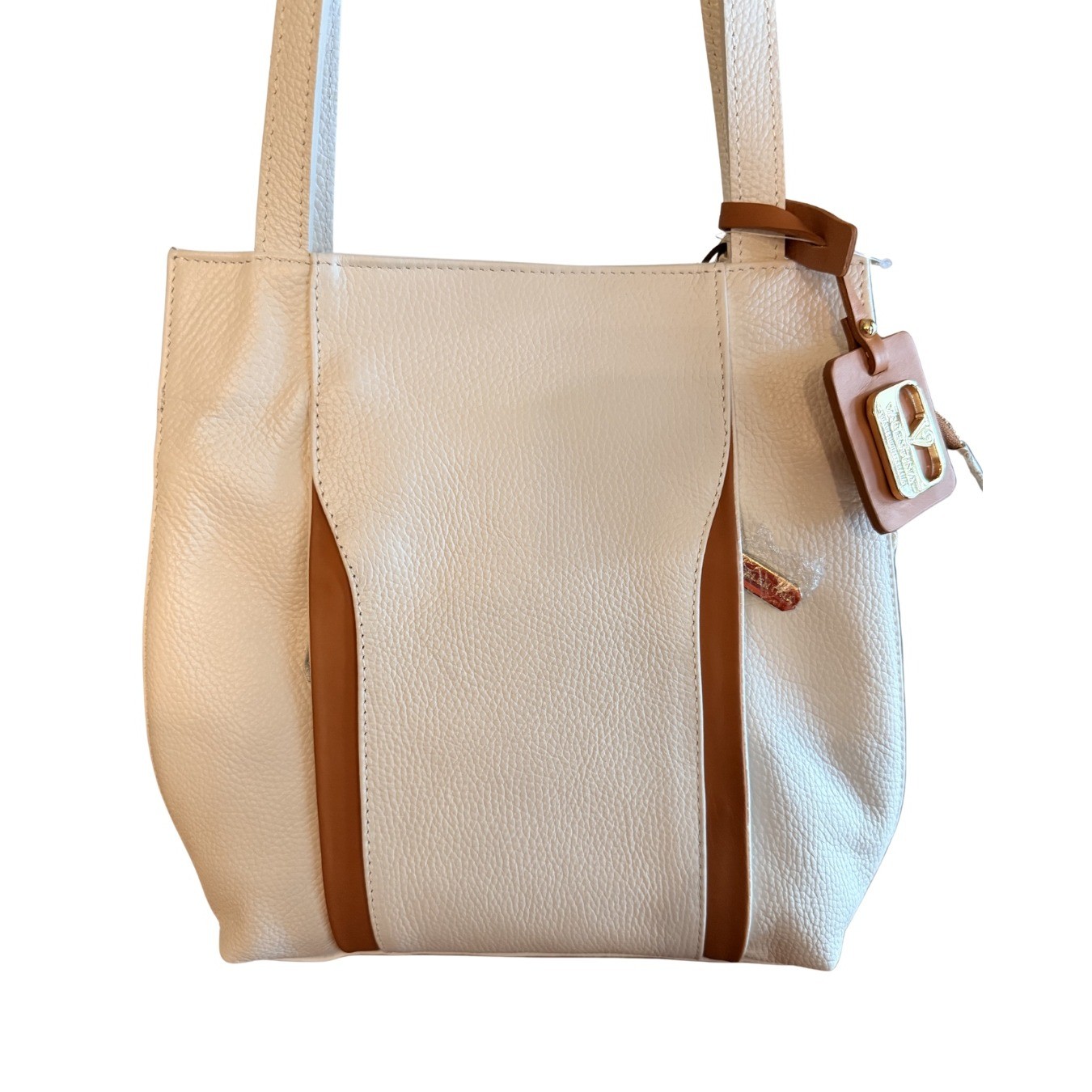 Valentina Italian Leather Convertible Backpack Shoulder Bag White Tan 1485 NWT