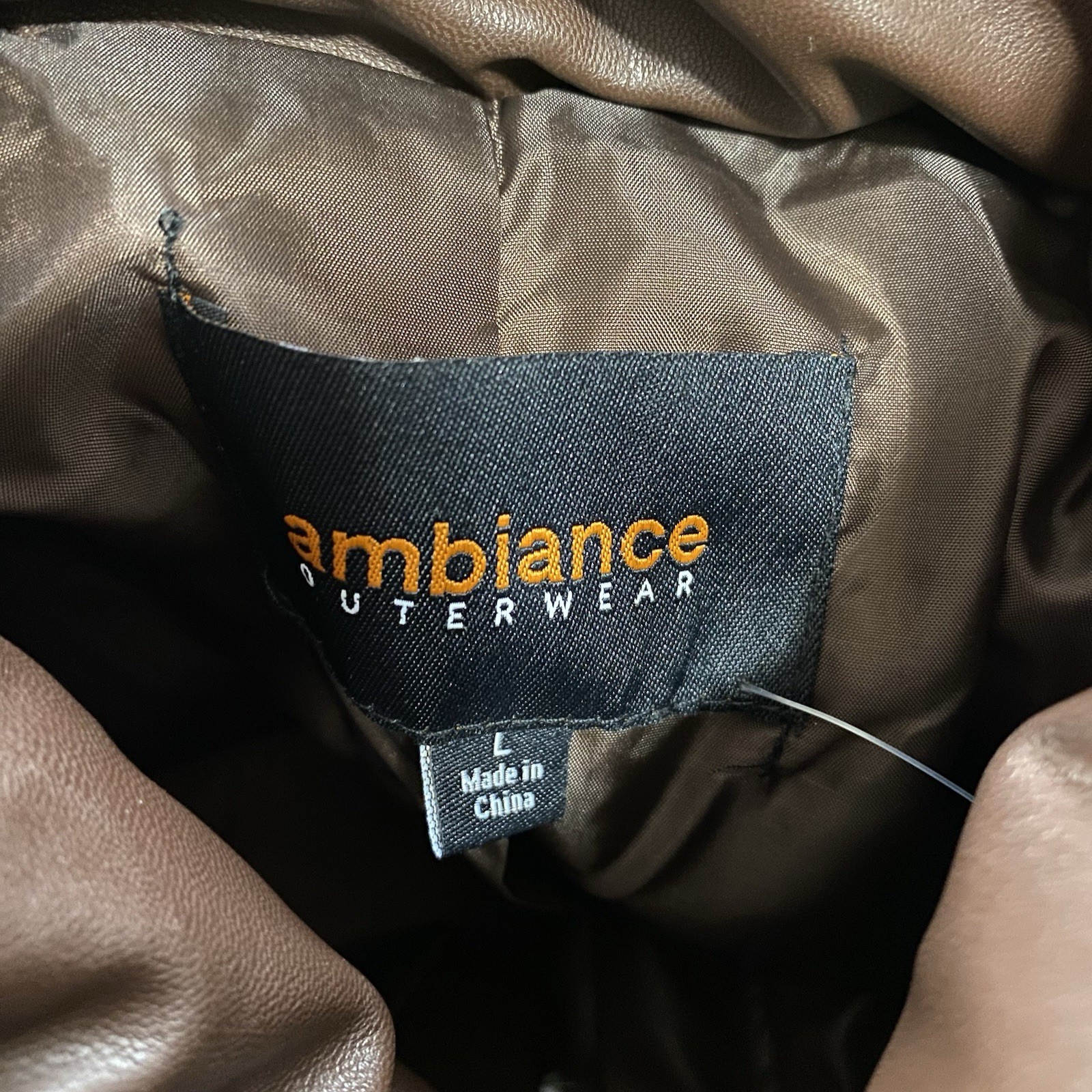 NEW AMBIANCE OUTERWEAR large BROWN PUFFER CROPPED JACKET WITH POCKETS