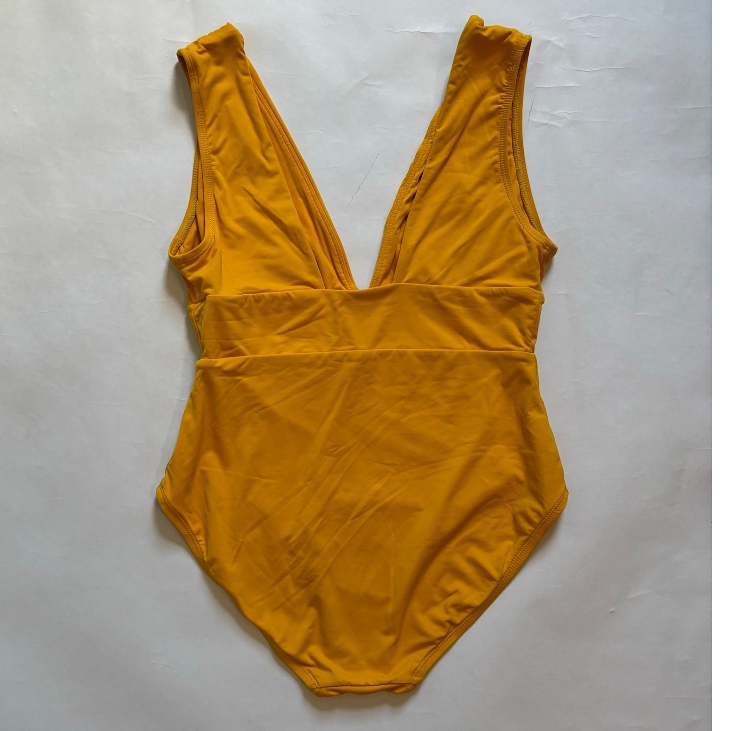 Andie Swim Medium The Mykonos One Piece Swimsuit Deep Plunge V-Neck Yellow Gold