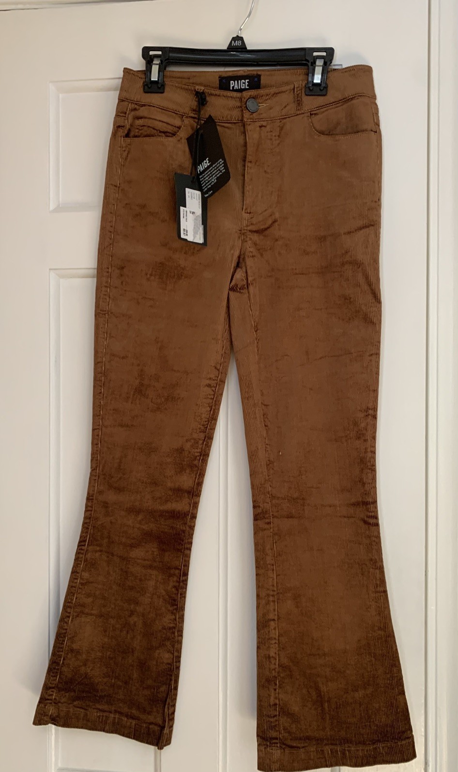 PAIGE Colette Crop Flare Pants Brown Corduroy Stretch Women Size 24 NEW