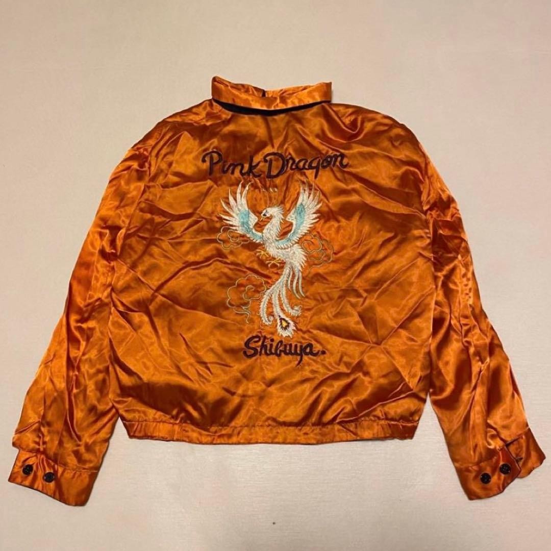 80s Cream Soda Pink Dragon Reversible Sukajan Souvenir Jacket Black Orange