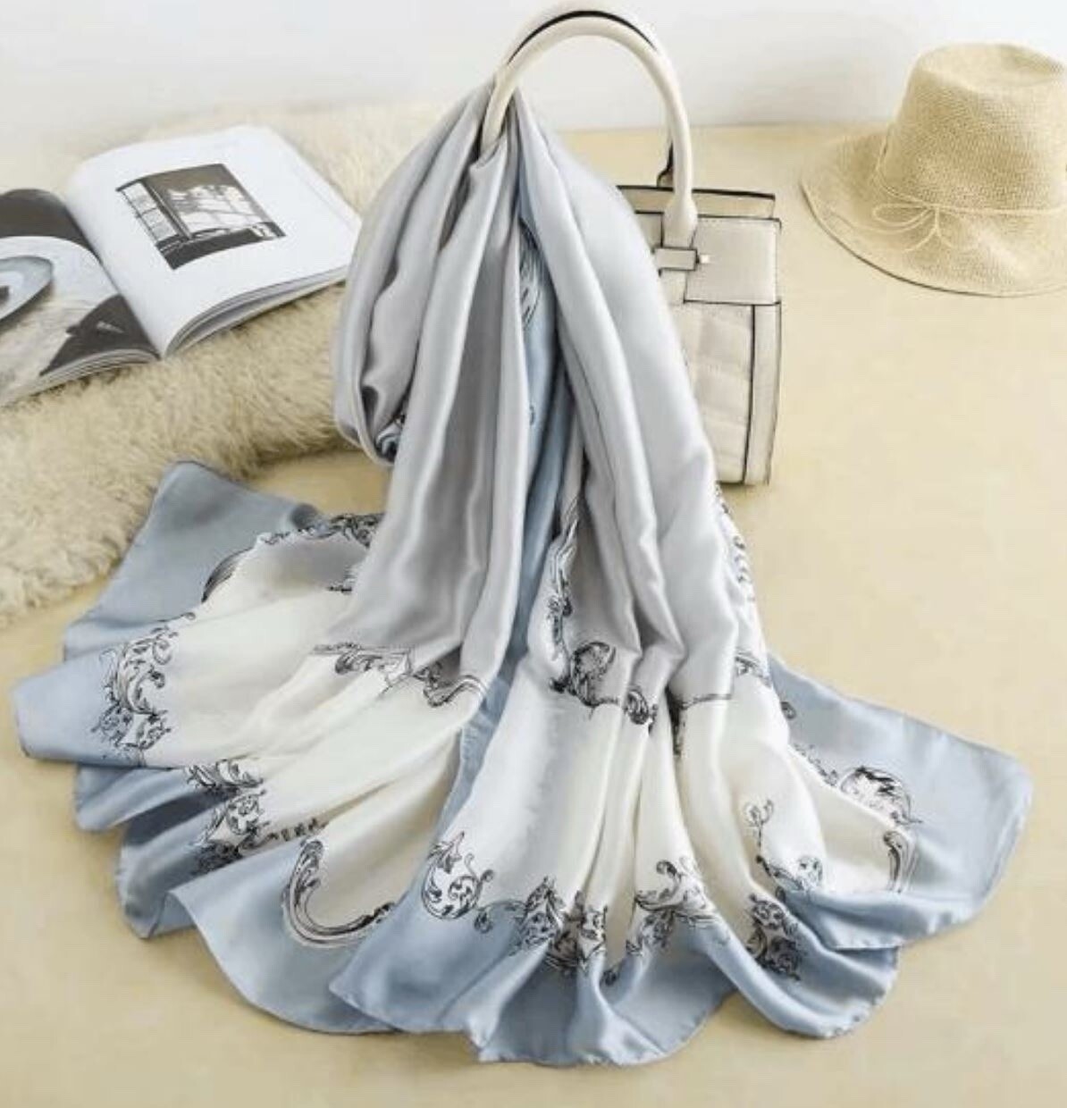 Fashion Women Satin Scarf Printed Silk Long Soft Scarf Shawl Scarves Wrap