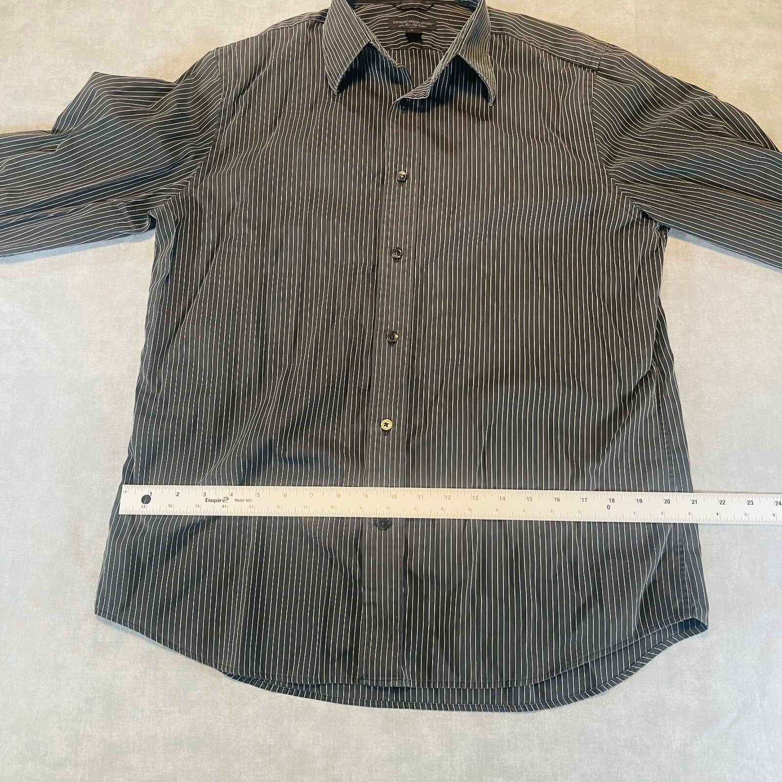 Express Design Studio Mens L Black Striped Button Down Shirt Modern Fit Y2K