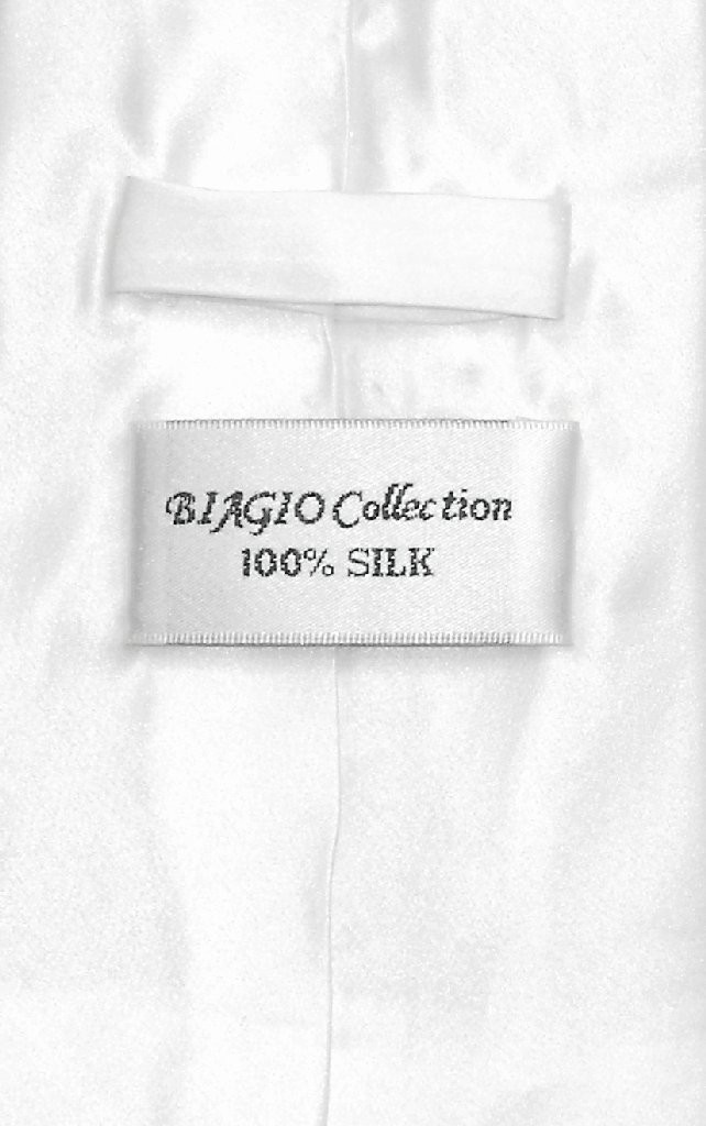 Biagio 100% SILK Solid WHITE Color NeckTie and Handkerchief Mens Neck Tie Set