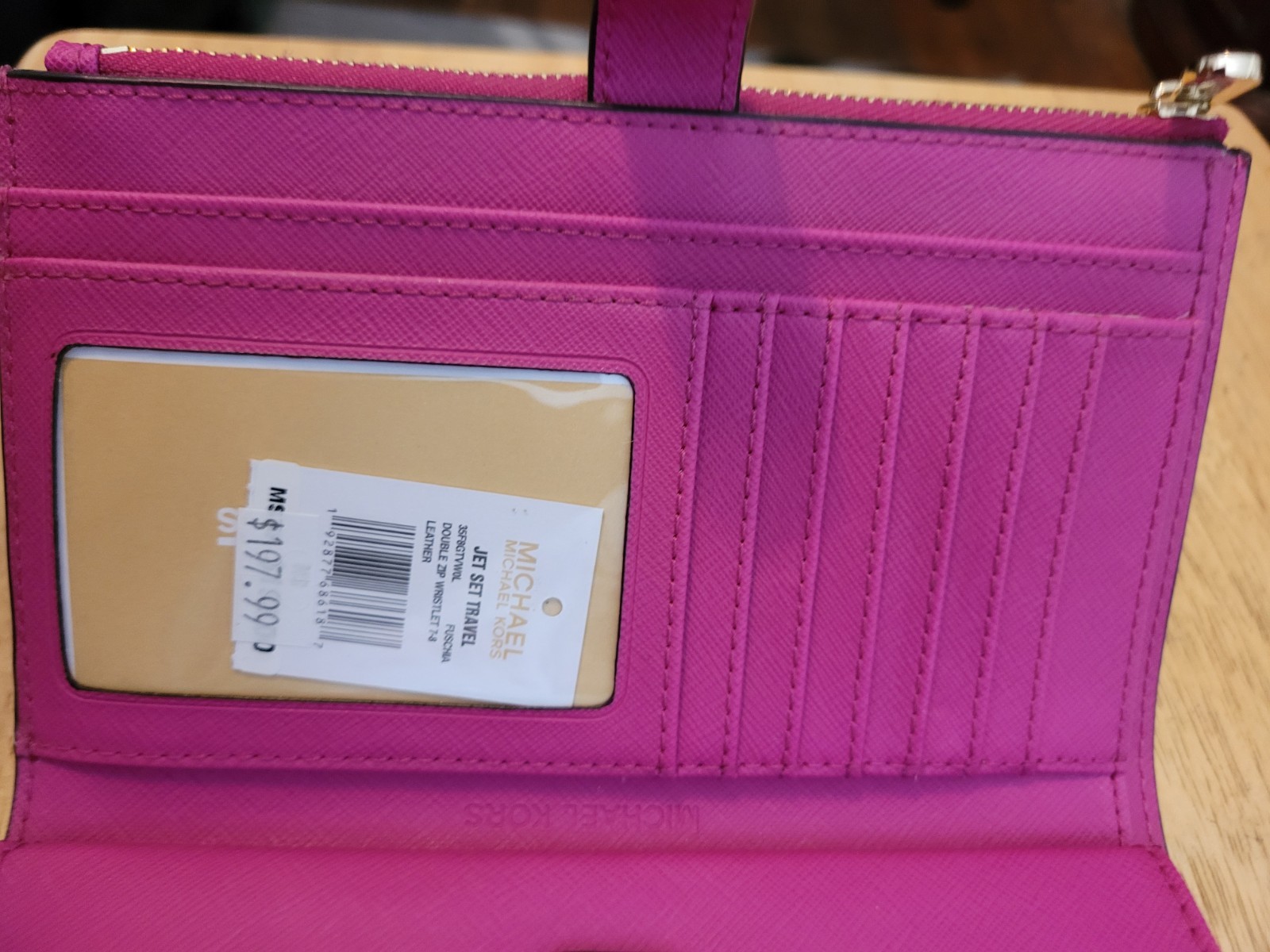 Michael Kors Jet Set Travel Double Zip Wristlet Wallet Fuschia
