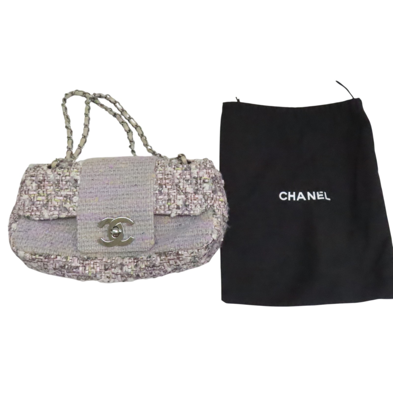 CHANEL Coco Mark 25 Chain Shoulder Bag Tweed Purple (No Card)
