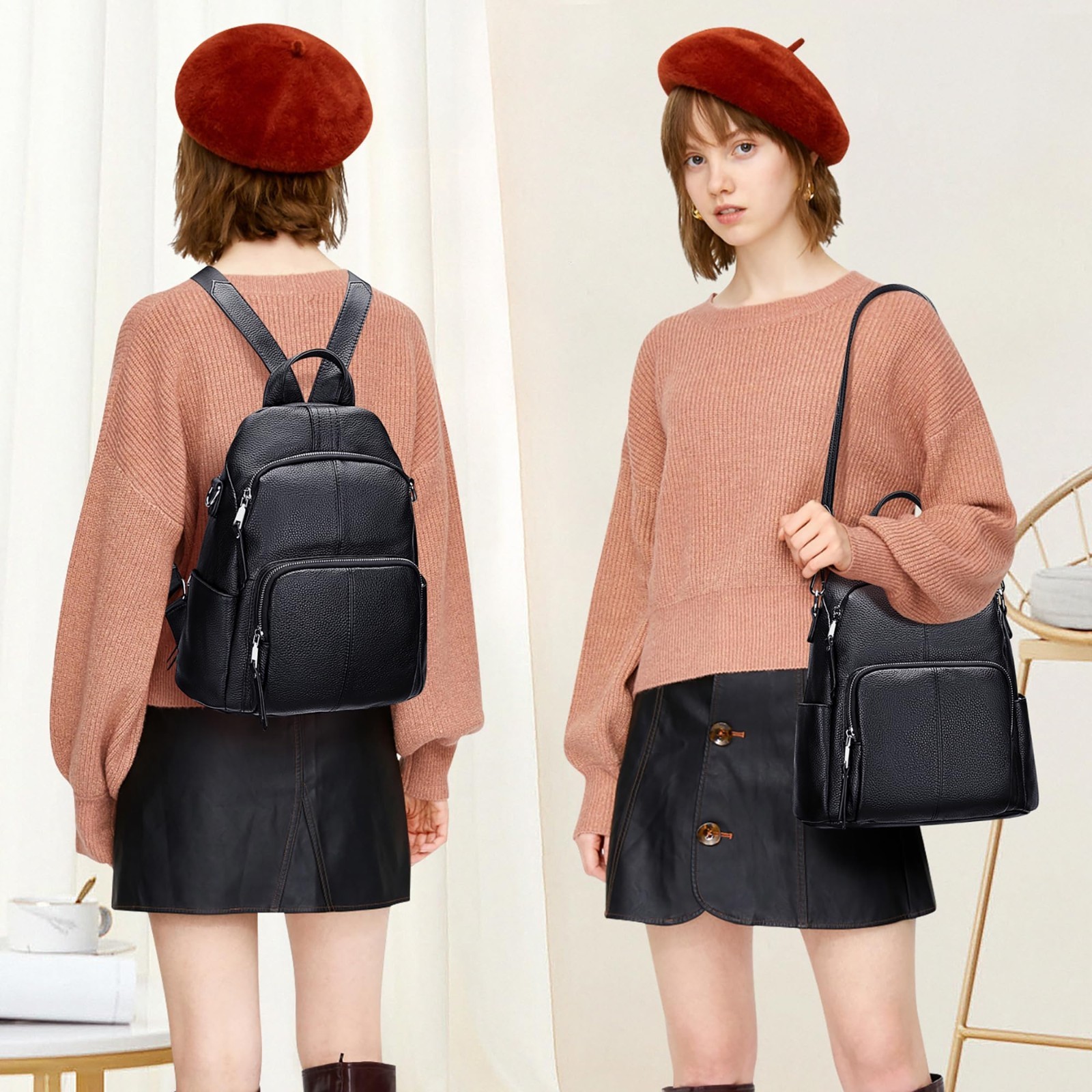 Stylish Soft Leather Anti-Theft Backpack for Women | Versatile 3-in-1 Bag, Fits