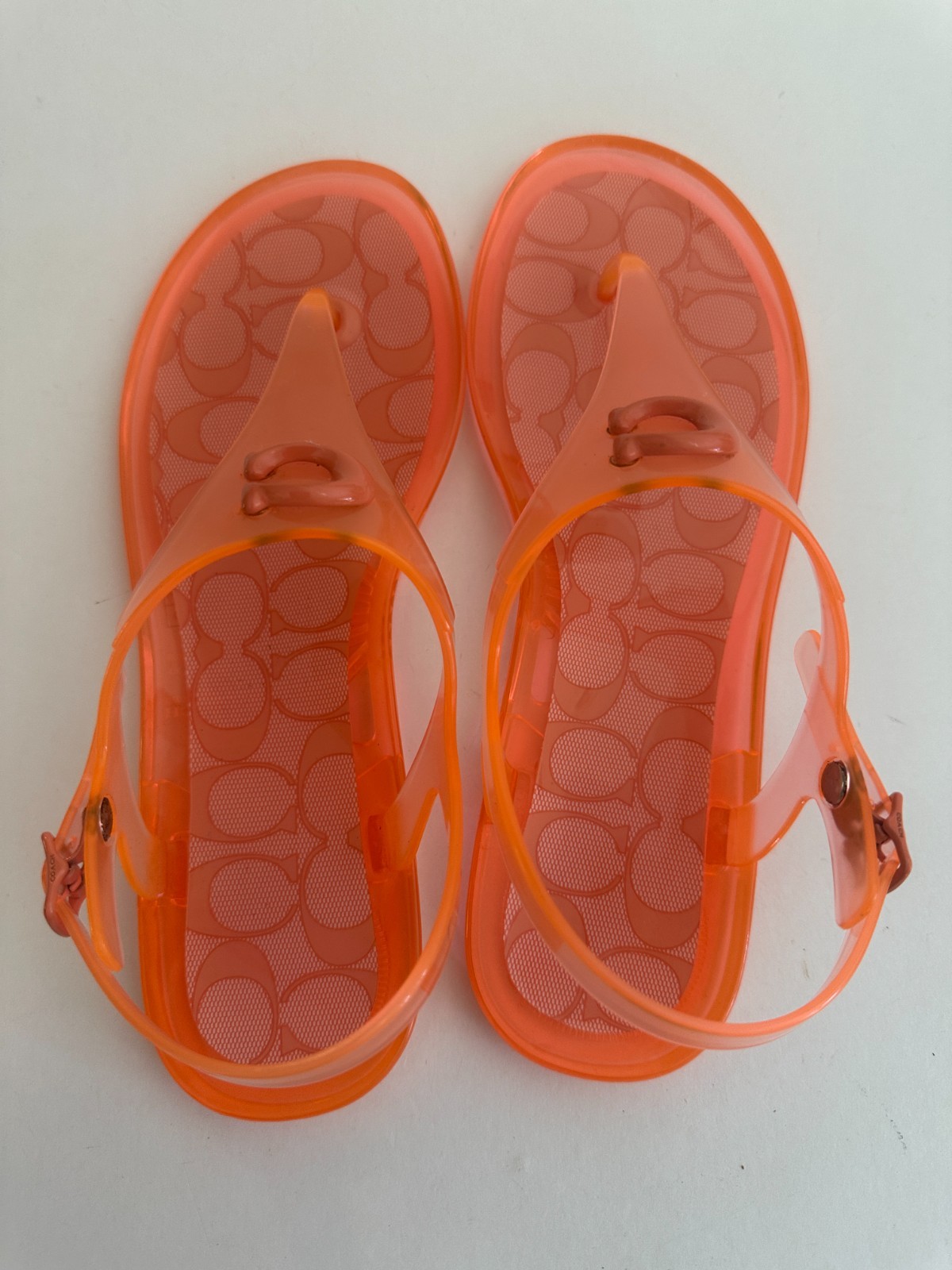 COACH Natalee Jelly Sandals SZ. 8 Orange Tangerine Logo Thong Sandals New Strap