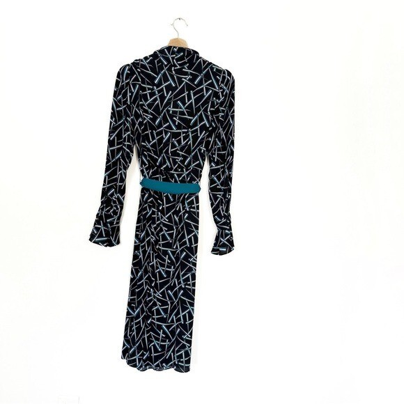 Diane Von Furstenburg Drusilla Black Teal Wrap Midi Dress Womens 8