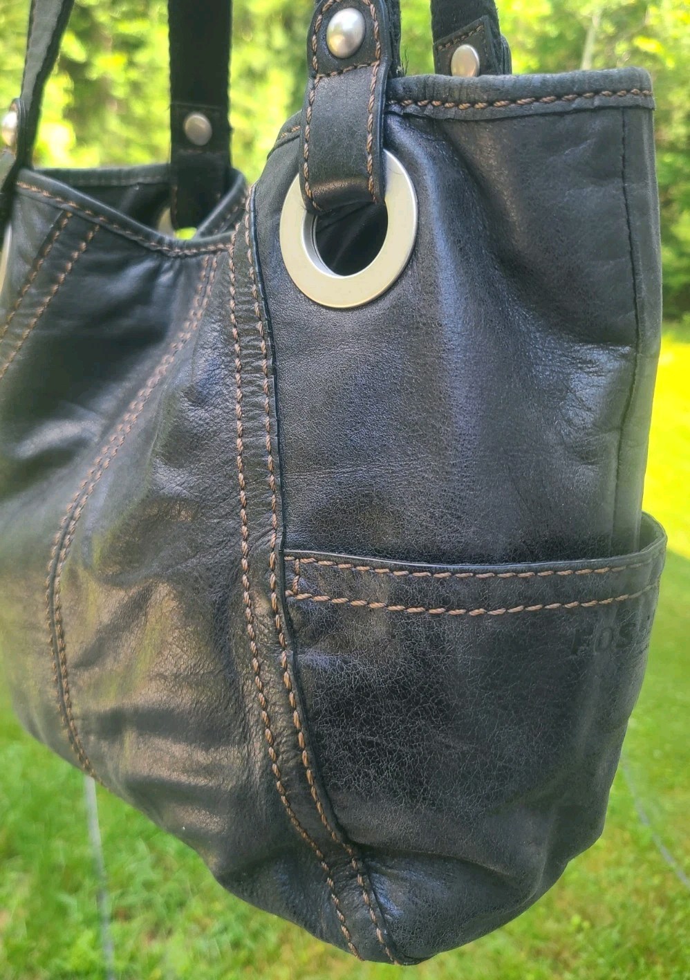 FOSSIL HATHAWAY Shoulder Bag Tote Satchel Purse Black Leather