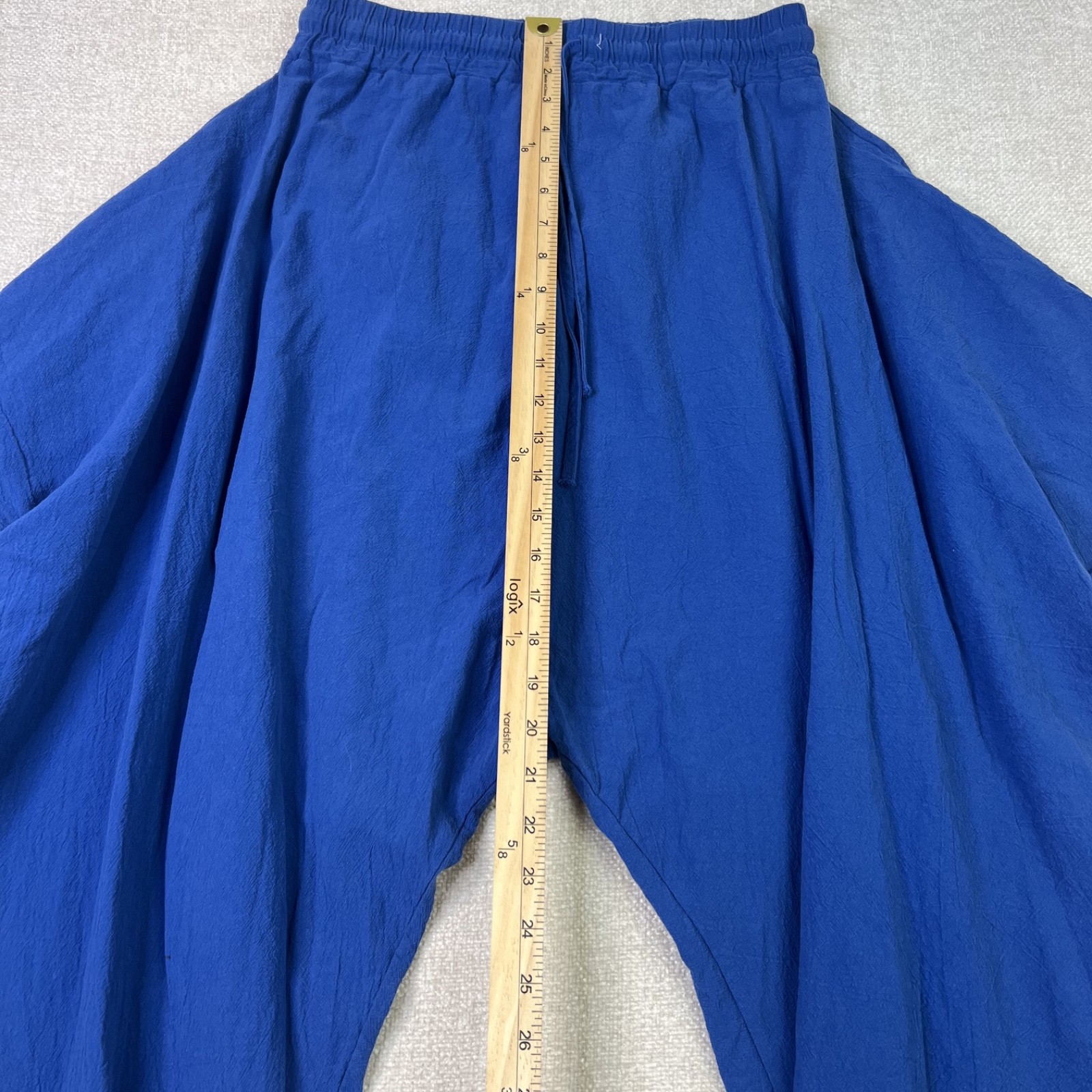 100% Cotton Harem Pants Organic Coastal Gauze Boho Wide Leg Barrel Blue M