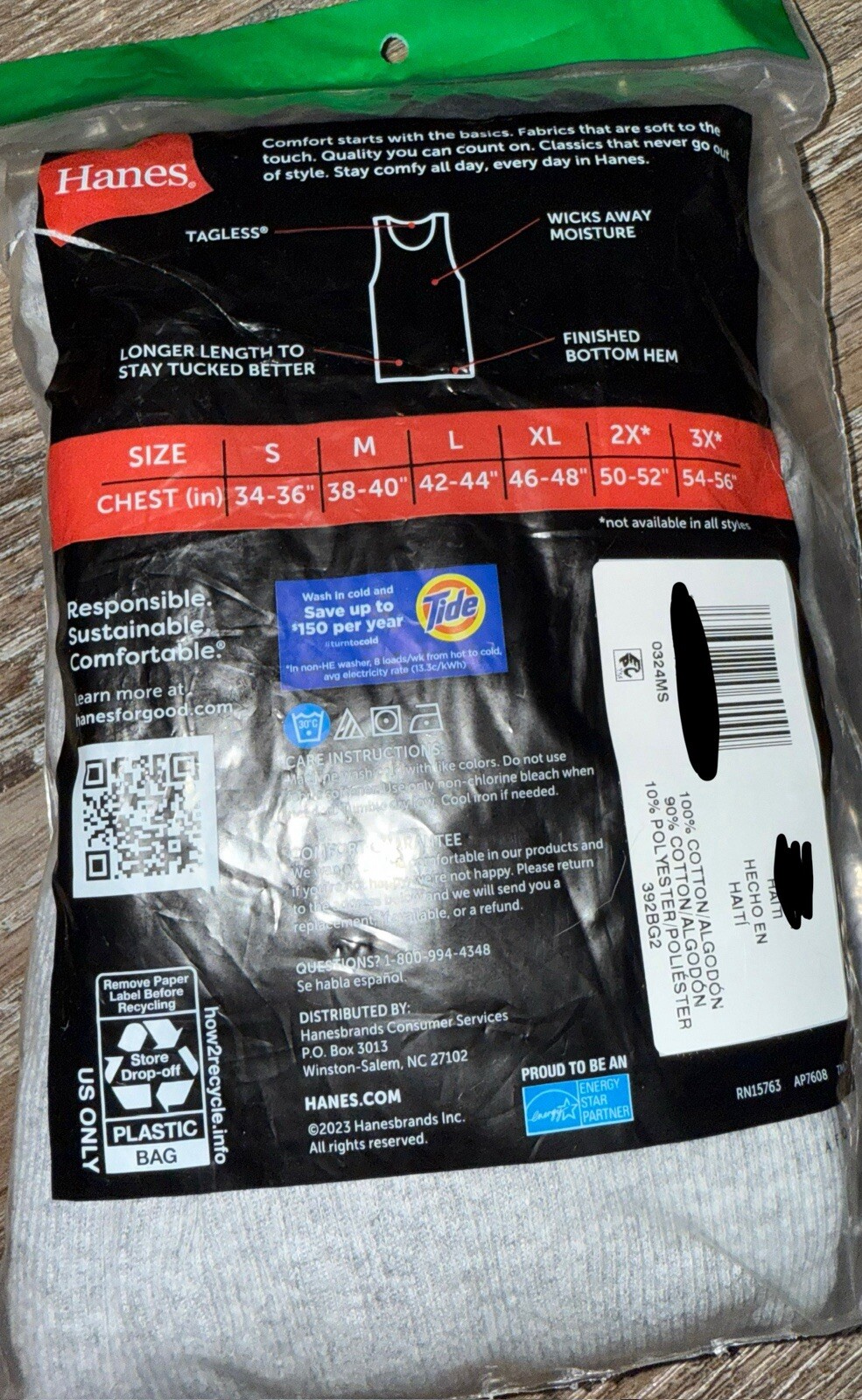 Hanes ~ Mens 2-Pack Tanks A-Shirts Undershirts Cotton Black Gray ~ L (42-44)