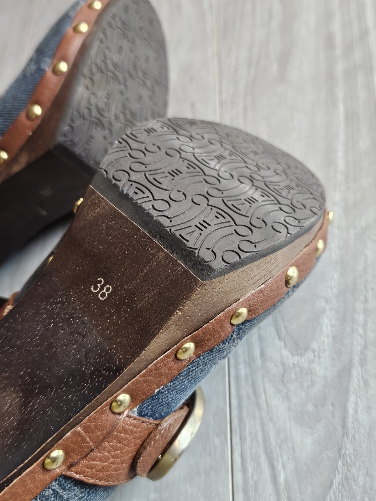 💥Celine Macadam Shoes Sandals Sabot Indigo Brown Size 38