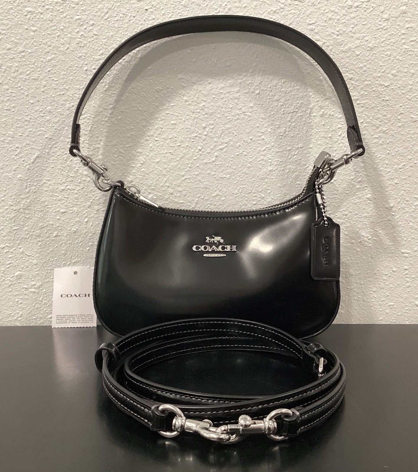 Coach Teri Mini CW310 Black 7.75″ x 4.75″ x 2.25″ Spazzolato Leather 2 Straps