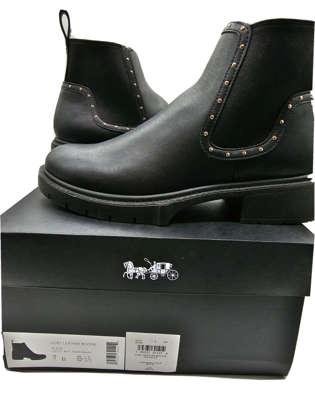 Coach NEW Lory Leather Bootie Womens Size 7 Black Studded Ankle Boots