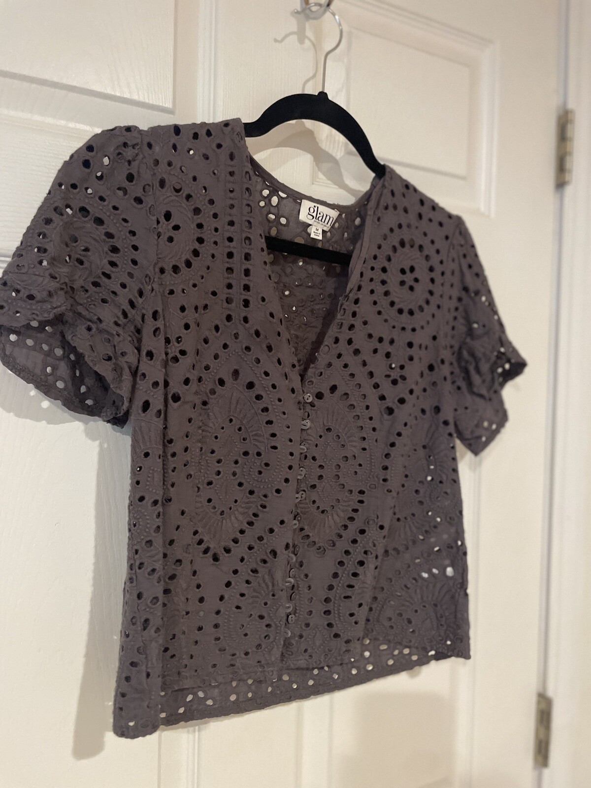 Lace Gray Button Up Women’s Size Small Blouse Top