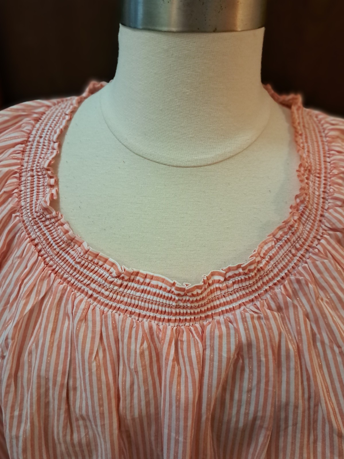 Catherines Blouse Size 5X 34 36 W New Orange White Striped Elastic Neckline