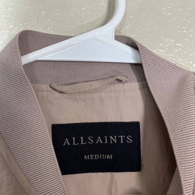 Allsaints Jacket Womens Medium Angie Light Bomber Full Zip Beige Viscose