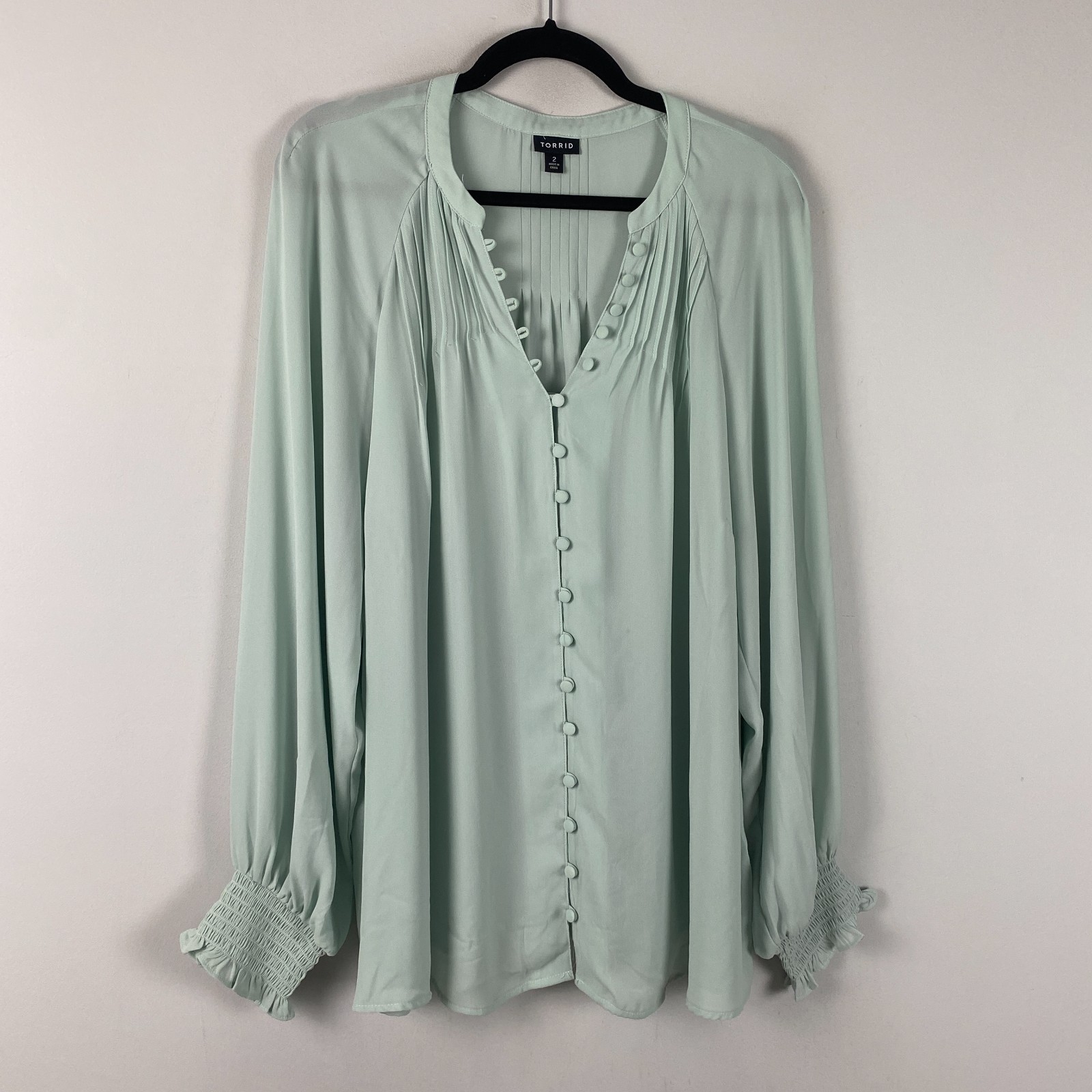 Torrid Georgette Smocked Blouson Sleeve Blouse Size 2X Mint Green