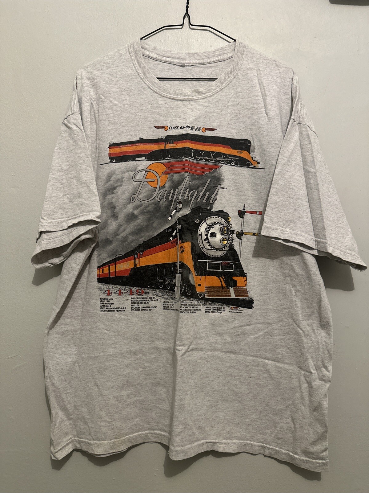 Vintage Daylight Sales Train Locomotive 4449 Railroad Gray Shirt No Tags