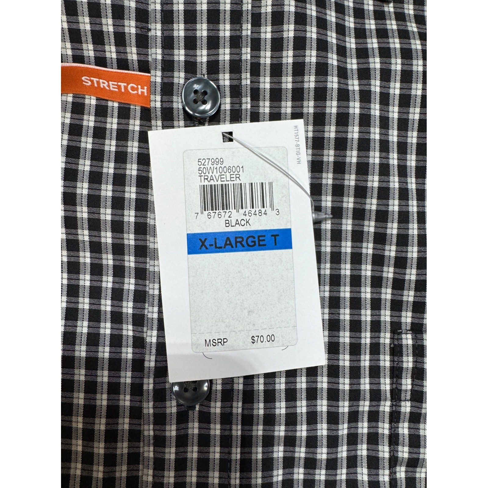 XLT Men’s Button Down Shirt Van Heusen Traveler Black Gingham Performance NWT