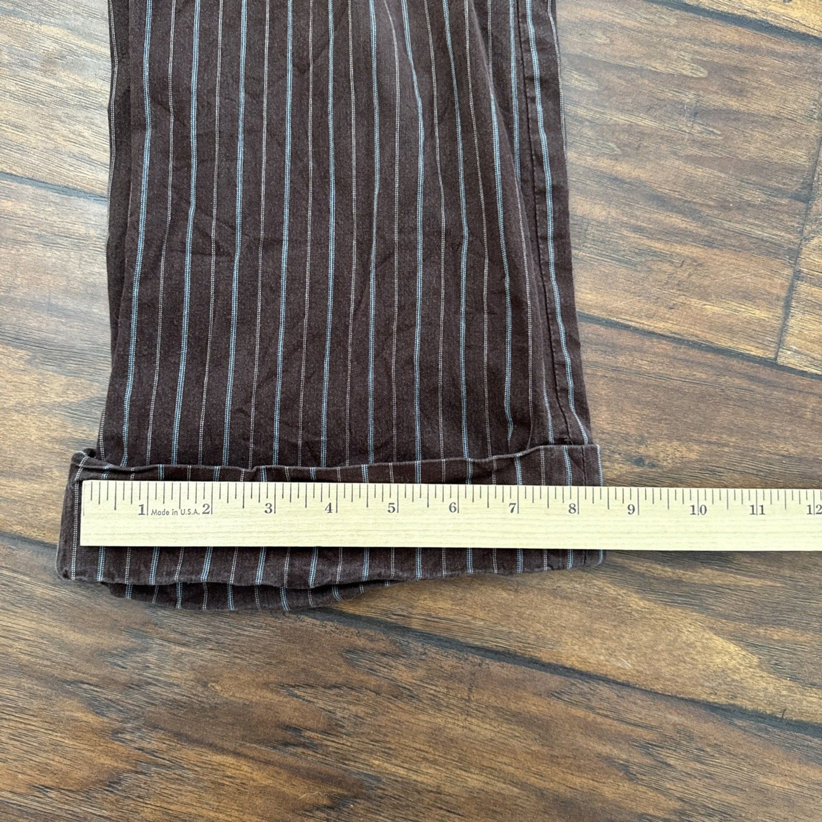 Talbots Women Pants 10 Petites Blue Striped Cotton Blend Straight Leg Capri Fit