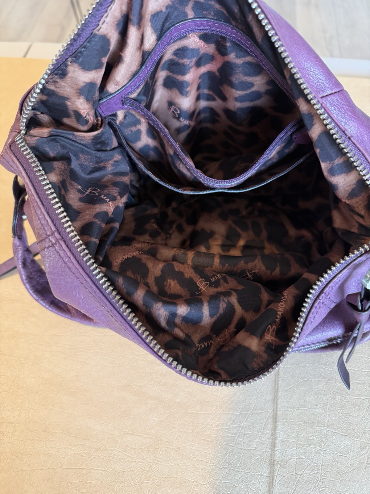 Vintage Y2K B. Makowsky Purple SOFT Leather Shoulder Bag Slouchy Purse 11.5”x15”
