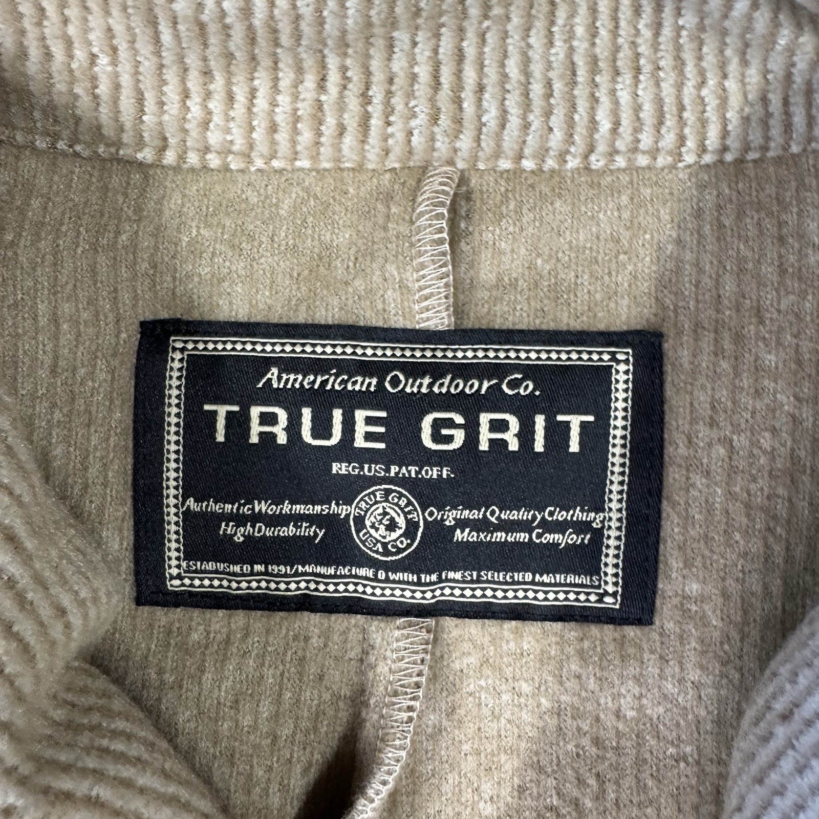 TRUE GRIT Mens XL 1/4 Zip Pullover Sweater Khaki Textured Casual Outdoor Soft