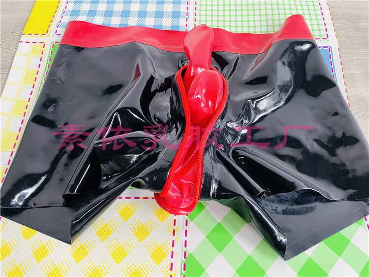 Men latex boxer codpiece hidden two sheath latex underwear custom made 0.4mm US