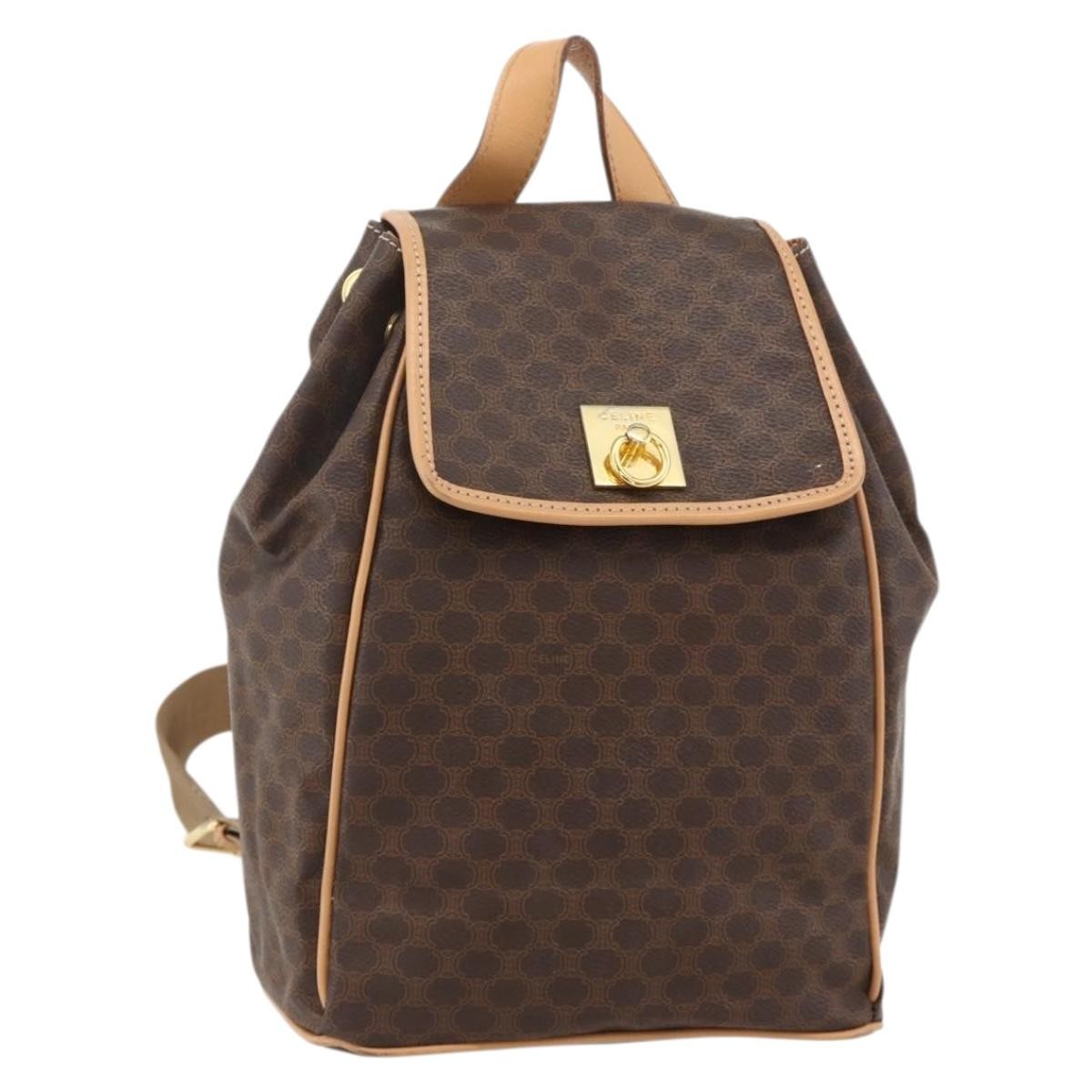 CELINE Macadam Canvas Backpack PVC Leather Brown Gold Auth am11330A