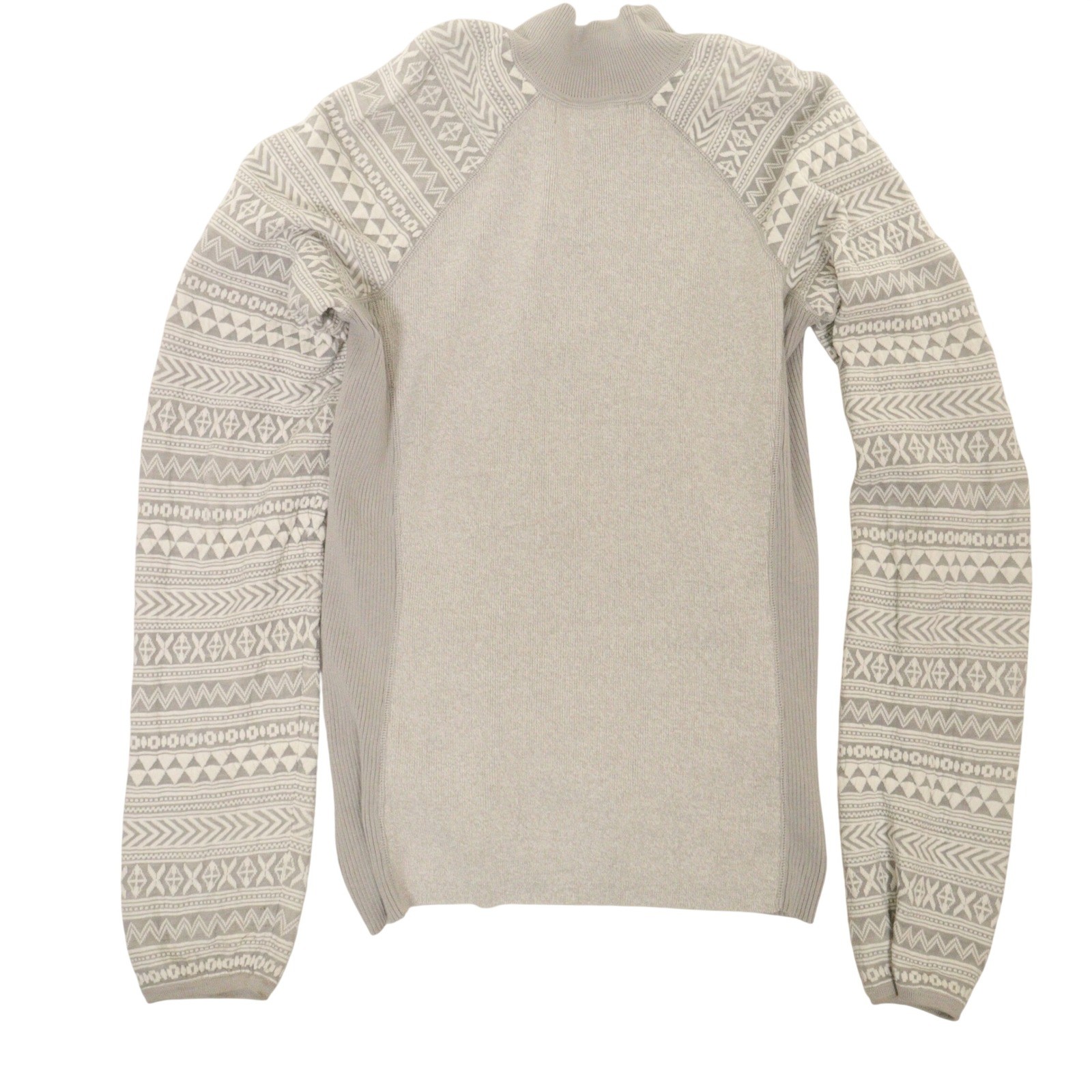 Title Nine Full Zip Sweater Fair Isle Mock Neck Gray Cotton Wool Women L
