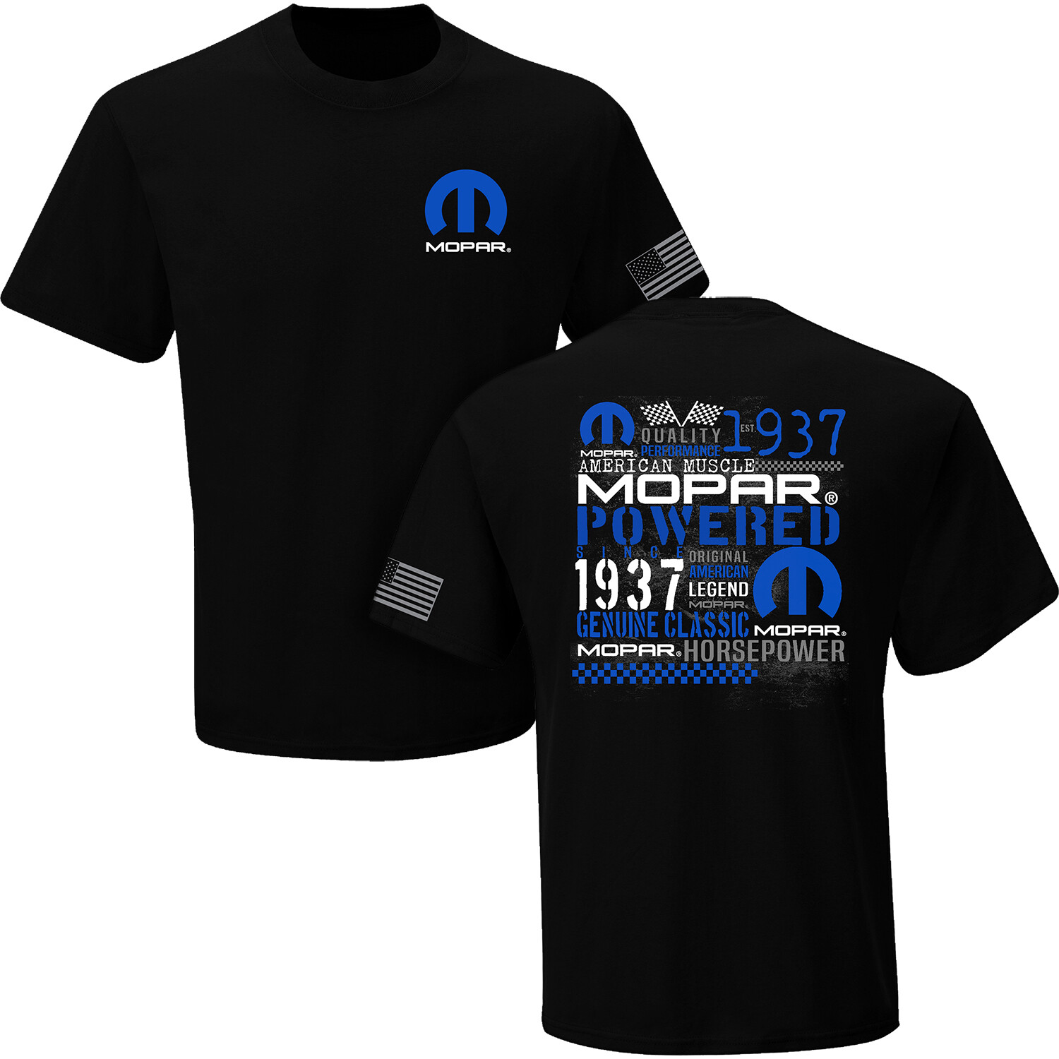 CHECKERED FLAG SPORTS MOPAR POWER 1937 USA MEN’S BLACK TEE SHIRT E1667