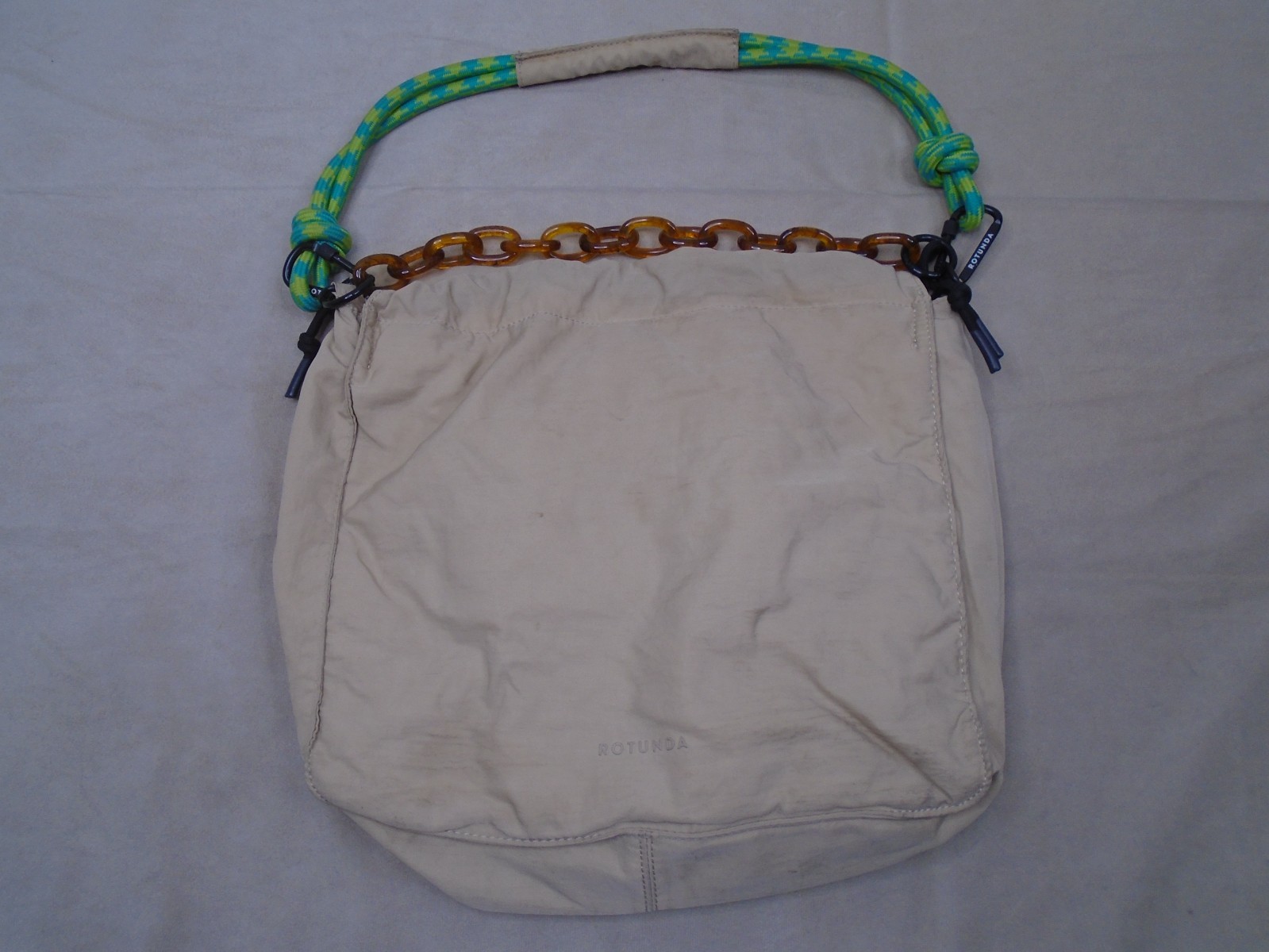 Rotunda Sant Hobo Bag Beige Green Nylon Polyester Shoulder Drawstring
