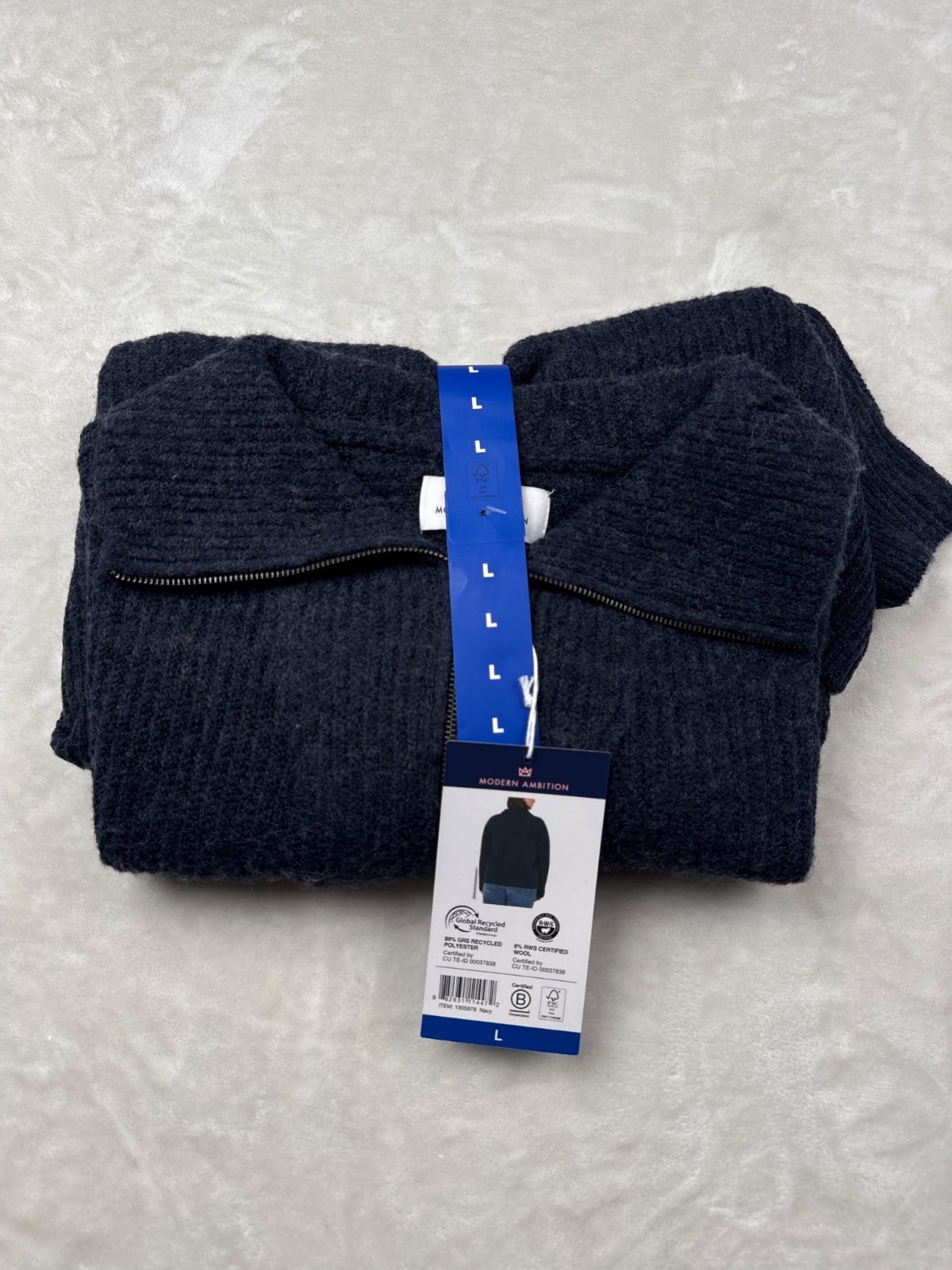 Modern Ambition Knit Quarter Zip Sweater Wool Navy Size L