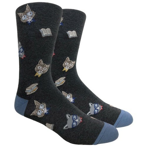 Men’s FineFit Novelty Socks – Smarty Cats (Gray)