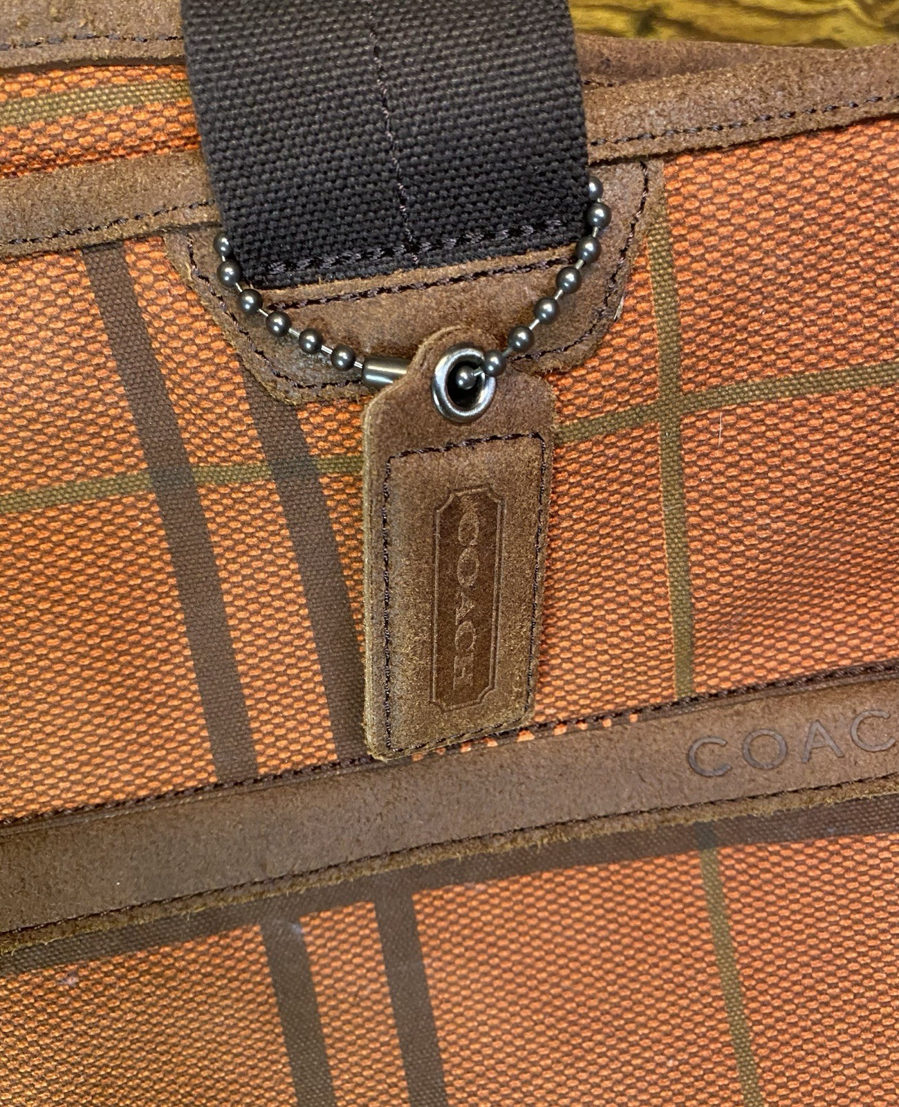 Coach Camden Plaid Orange/Brown Canvas Tatersall Tote Weekend Travel Bag RARE