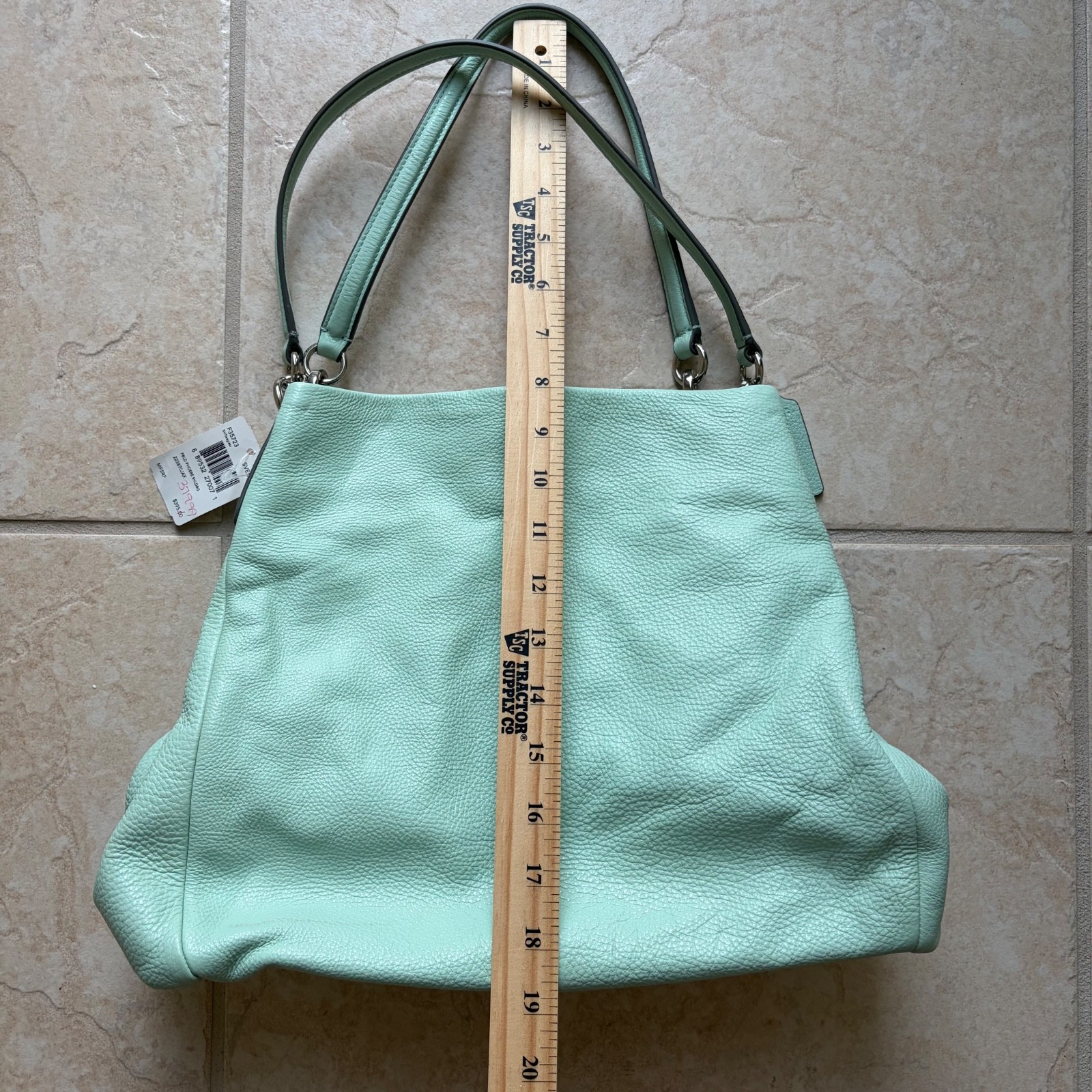 NWT $395 Coach Madison Phoebe Pebbled Leather Shoulder Bag Mint Green Silver