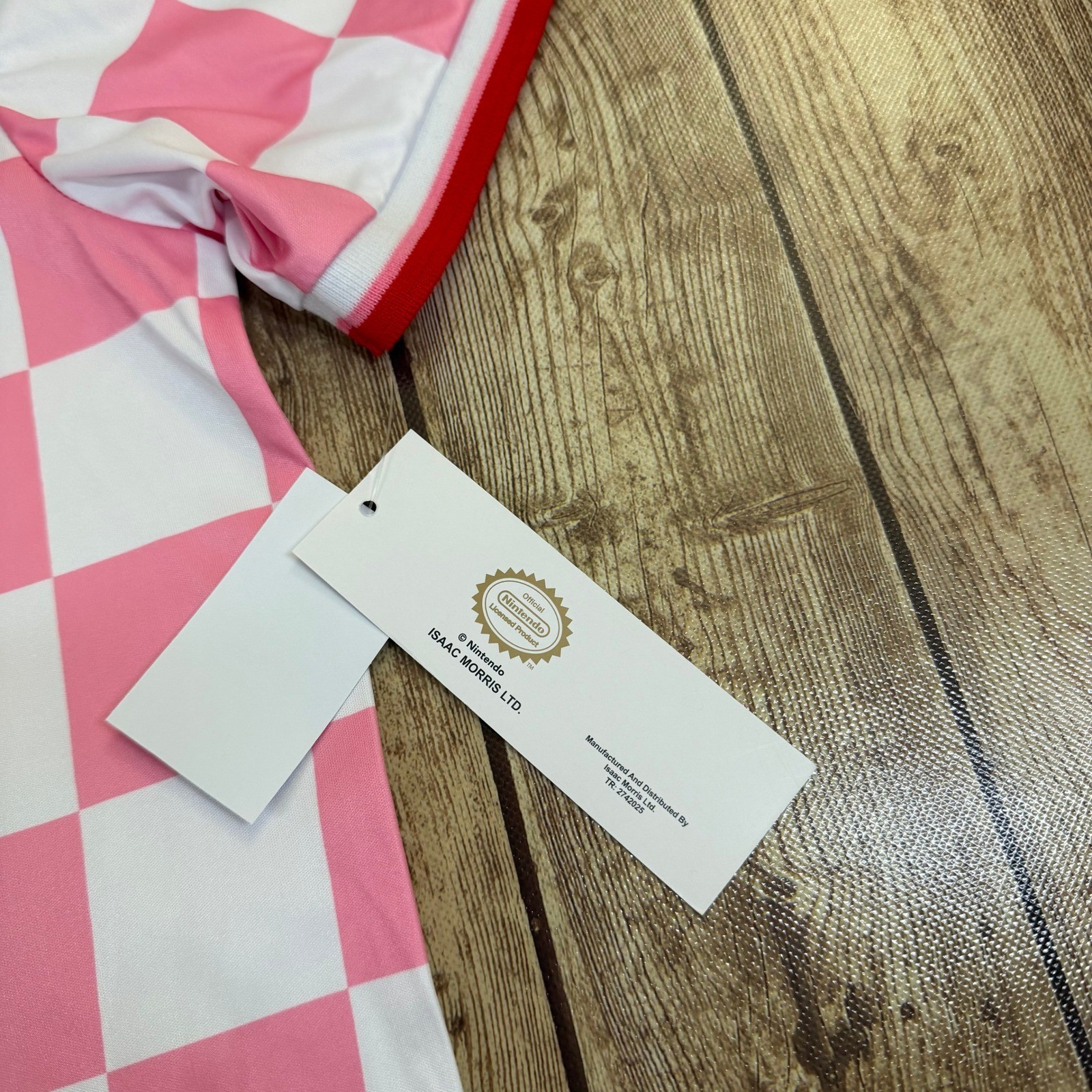 Nintendo Mario Kart Princess Peach Polo Shirt Mens Small Pink Checkered Patch
