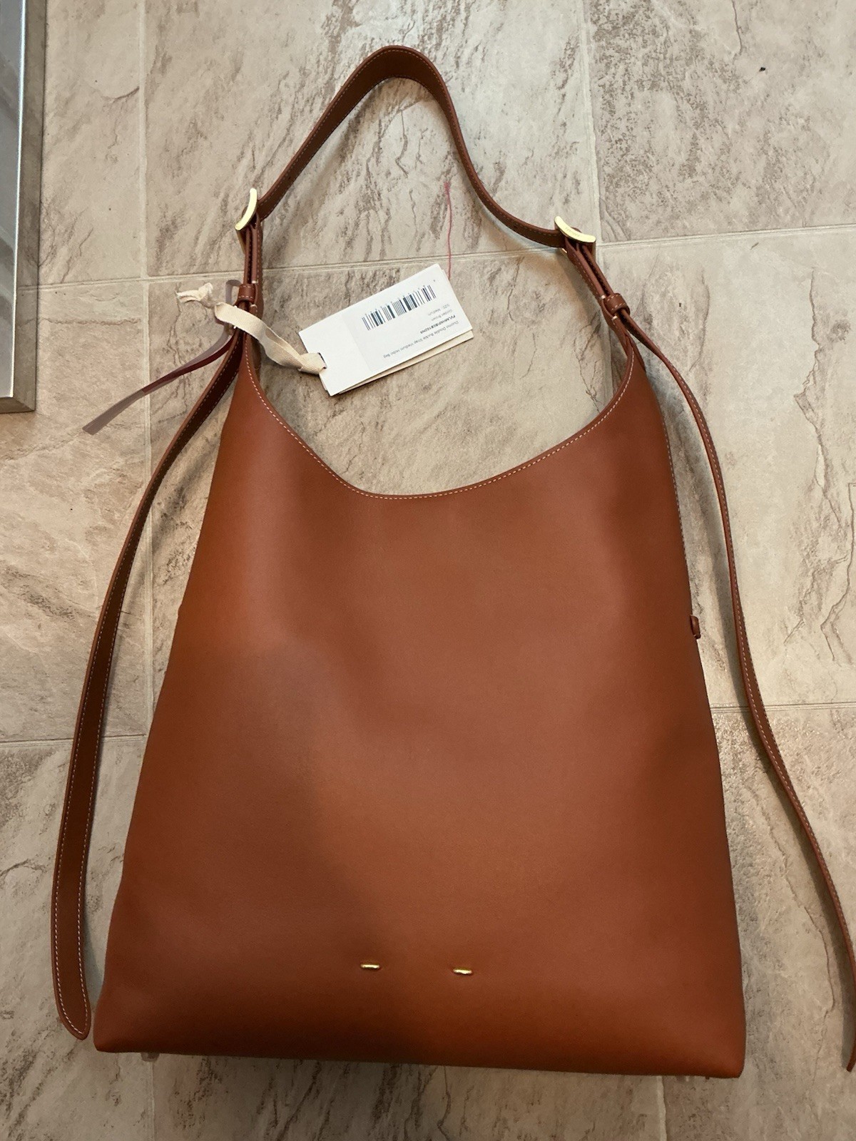 Nwt $488 Fabrique Brown Nappa Leather Duomo Double Buckle Strap Medium Hobo Bag