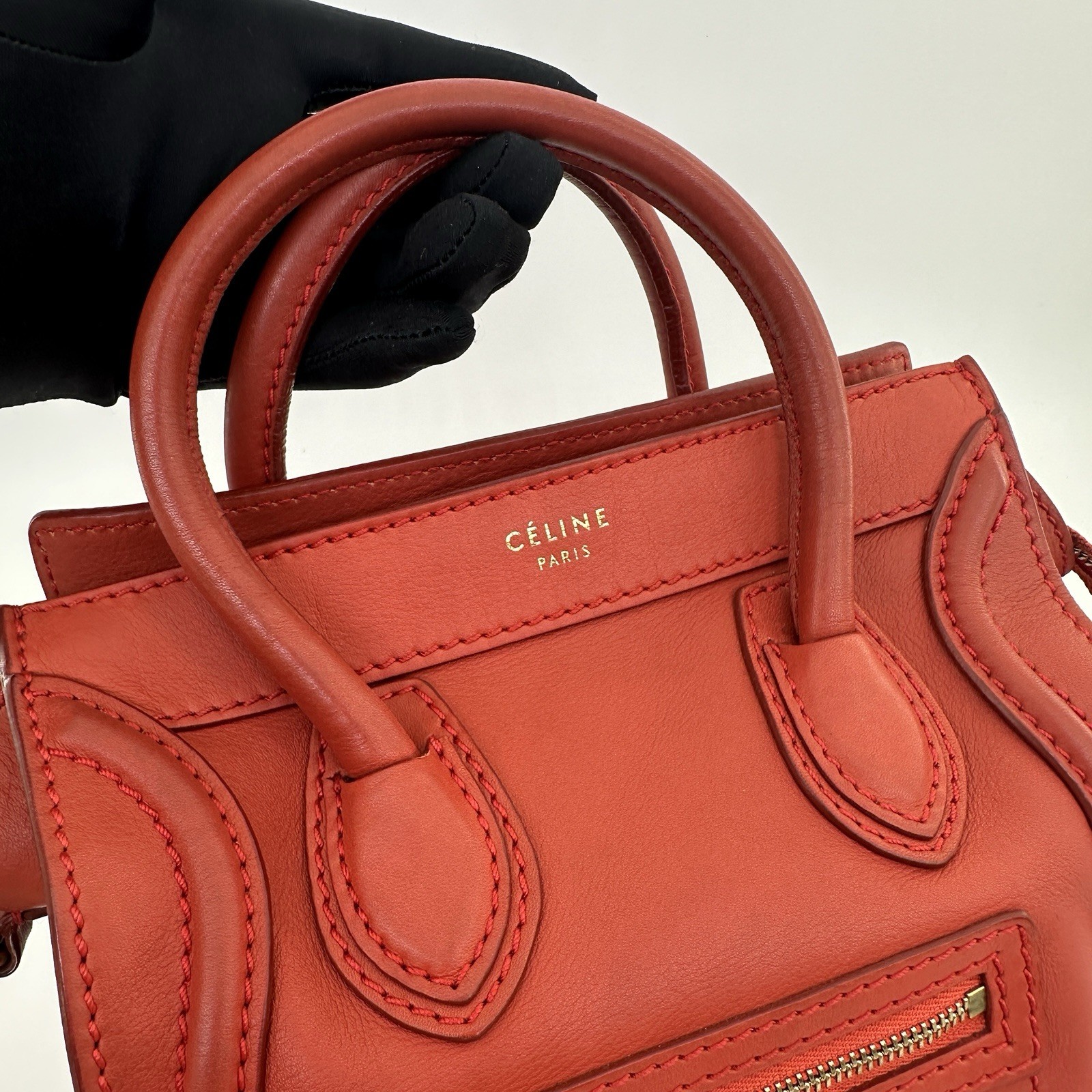 Celine Nano Luggage Top Handle & Crossbody Bag Red calfskin.