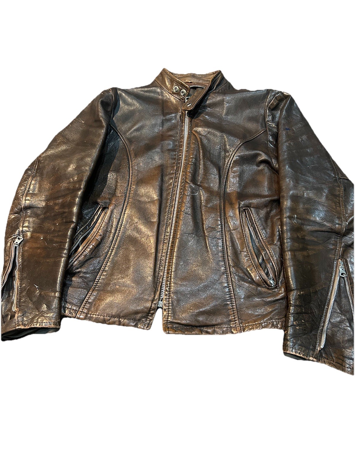 Cafe Racer Vintage 50s/60s Brown Leather Jacket Size 40 SERVAL Zipper