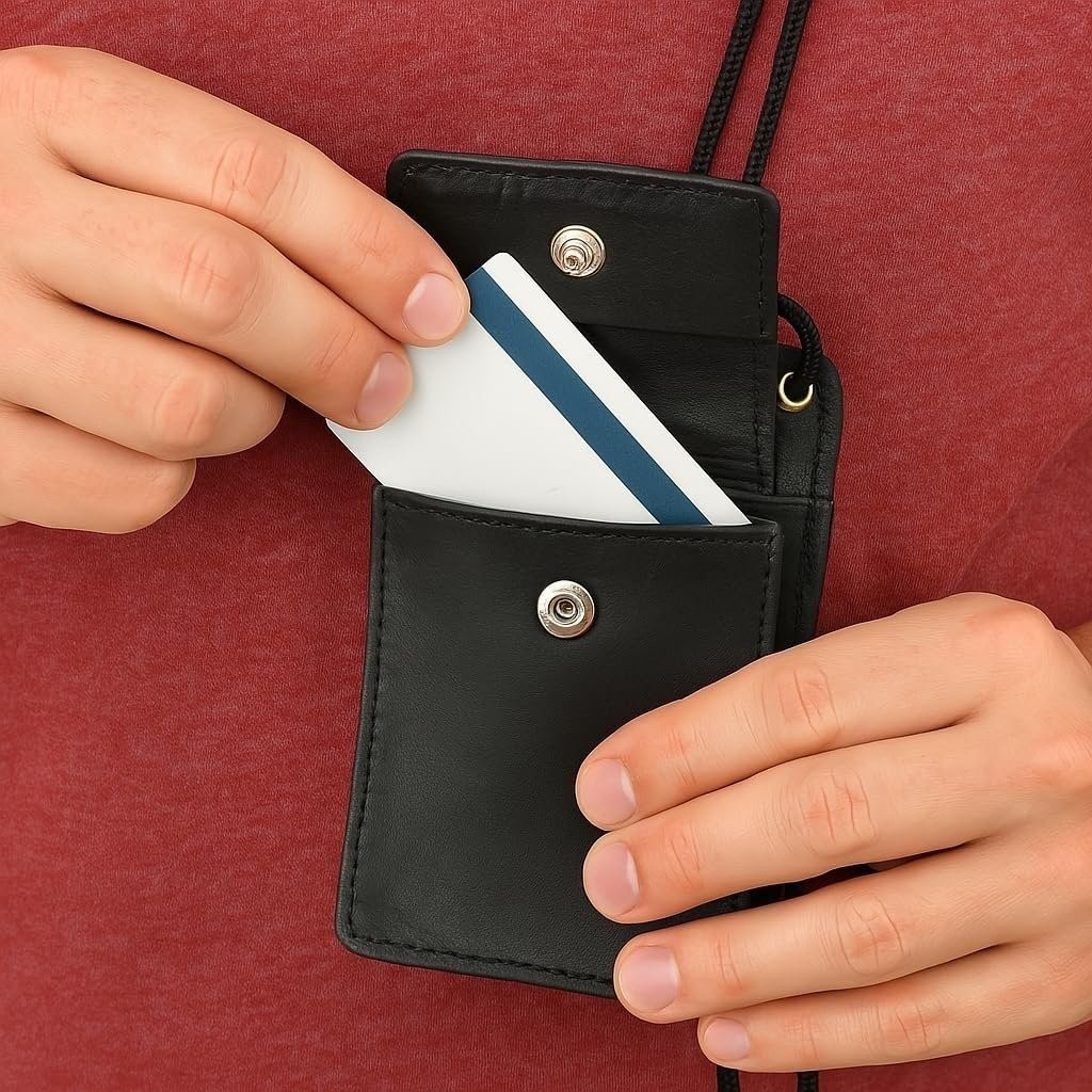 MARSHAL New Leather Neck Strap ID Badge Credit Card Holder Pouch Wallet Mini…