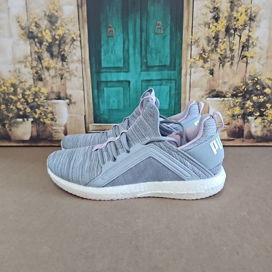 PUMA MEGA NRGY HEATHER KNIT Women’s Gray/Pink Running Sneaker SZ 10, 19109604