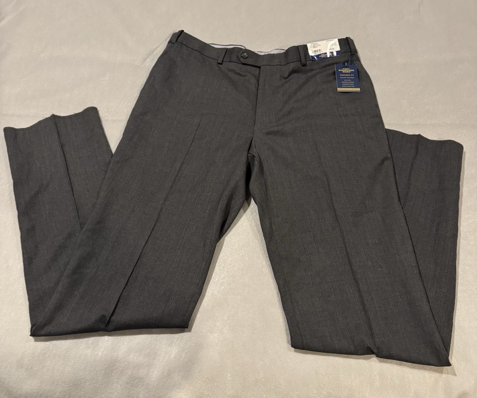 Hart Schaffner Marx Chicago Fit Gray Wool Dress Pants 38W Flat Front Stretch