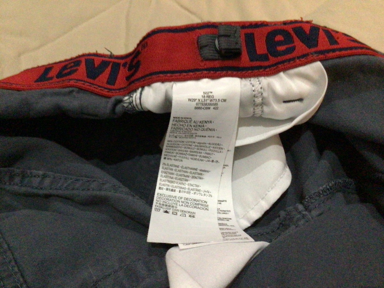Levi’s Boys 502 Regular Chino- Dark Slate 29×31- 18 Reg Gray EUC
