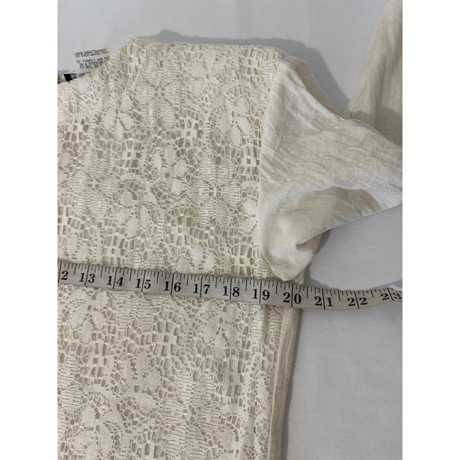 Vtg 80s 90s California Tunic Top Lace Fringe Long Sleeve Ivory Size 4 USA Boho