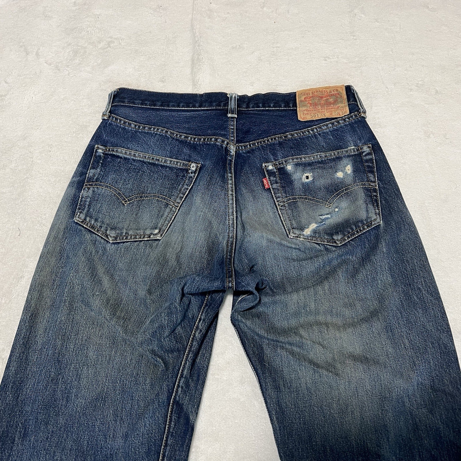 Levi’s 501XX 555 Valencia USA Big E Selvedge Jeans W33 L36 Distressed Boro
