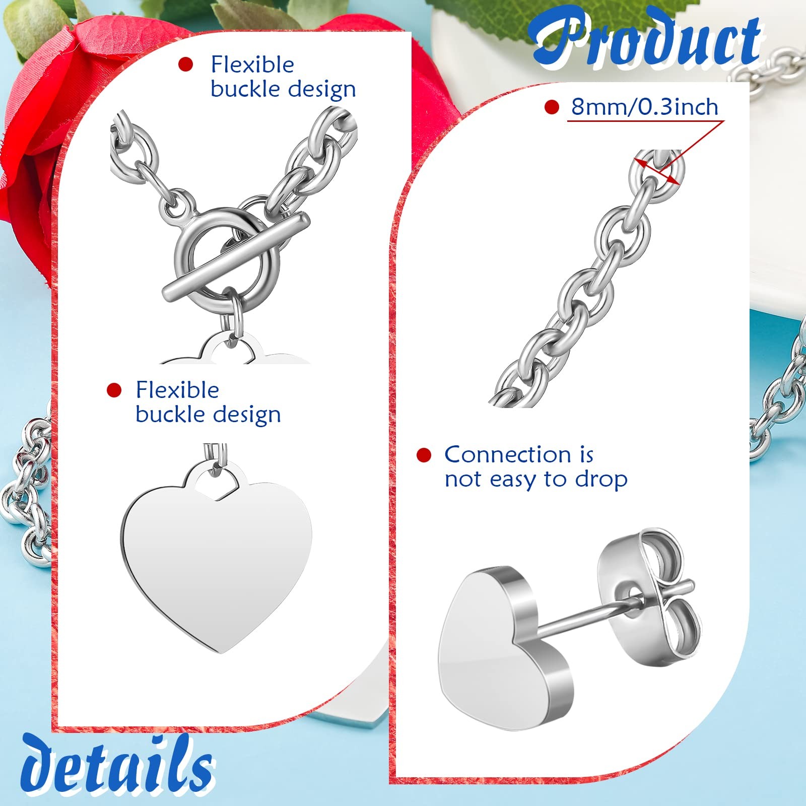 Bucherry 3 Pcs Necklace: 45 cm, Bracelet: 20 Earring: 0.8 Silver