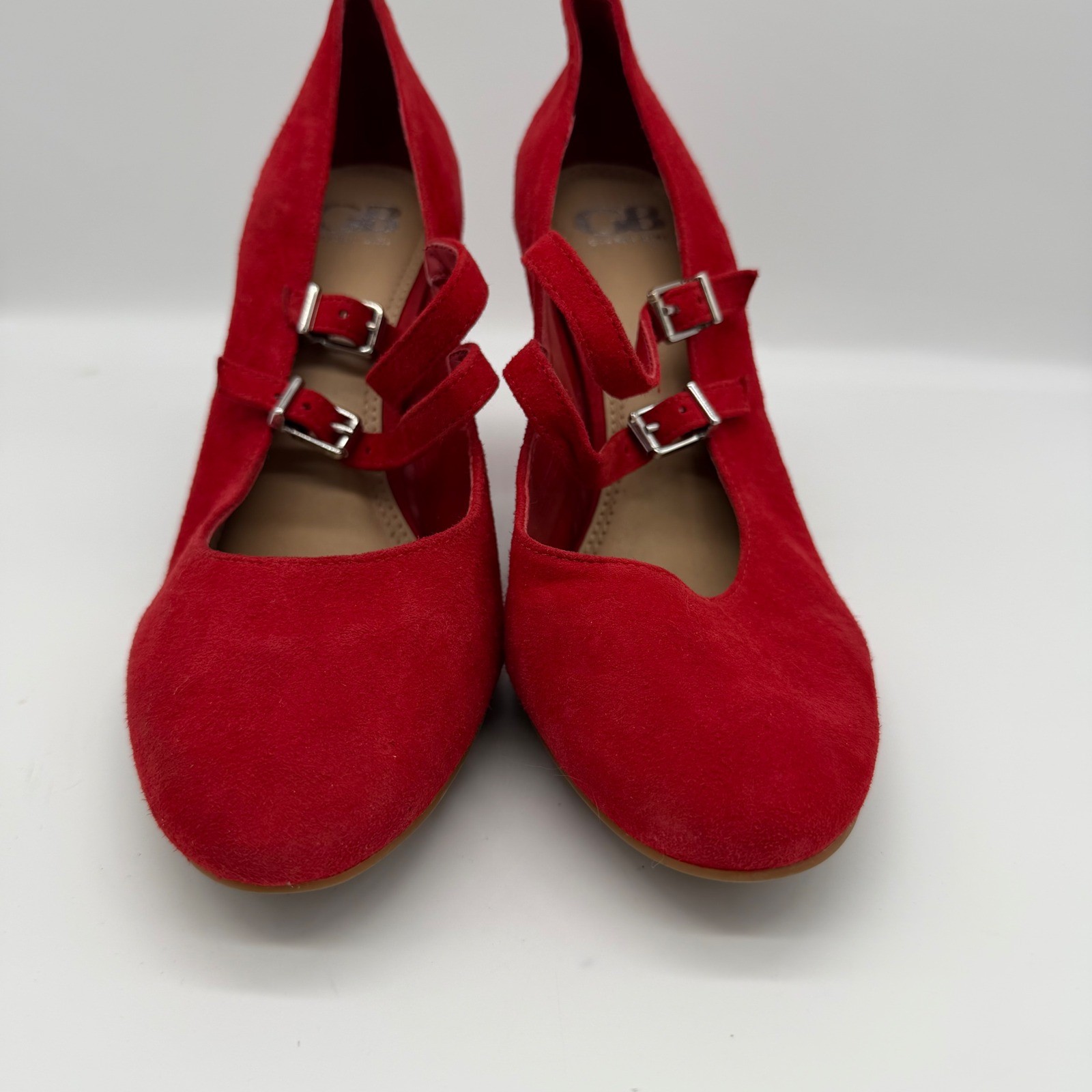 Gianni Bini Top Spot Red Suede Mary Jane Double Strap Block Heel Pumps Size 11M