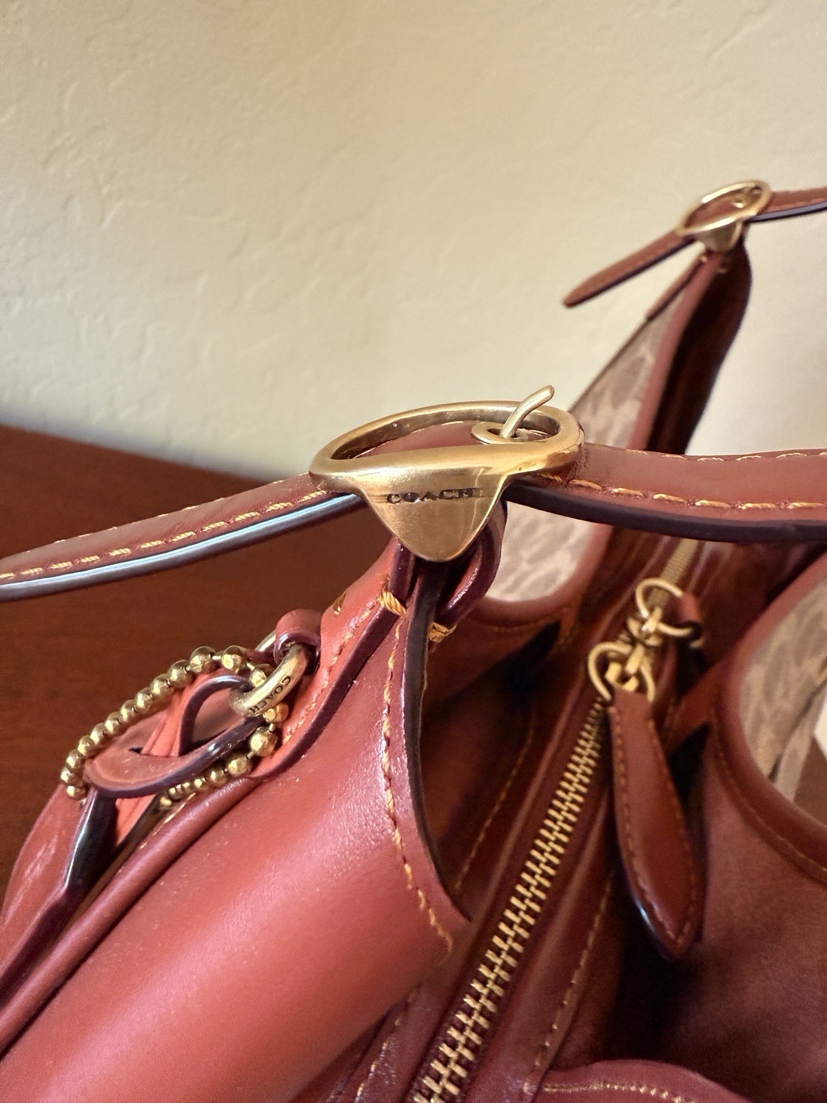 NWT Coach C4825 Lori Shoulder Bag In Signature Canvas & Calf Leather-Tan Rust